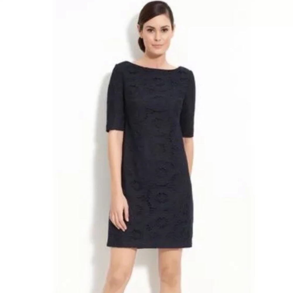 Adrianna Papell Navy Crochet Shift Dress